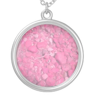 Bright Pink Stones Round Pendant Necklace