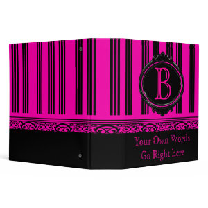 Bright Pink Stripe Monogram Binder binder