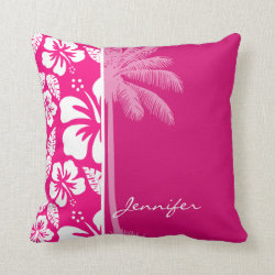 Bright Pink Tropical Hibiscus Pillow