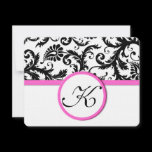 Bright Pink Vintage Damask Swirl Wedding RSVP