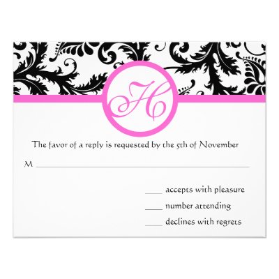 Bright Pink Vintage Damask Swirl Wedding RSVP Custom Invitation