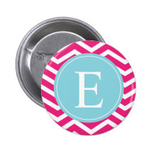 Bright Pink White Chevron Blue Monogram