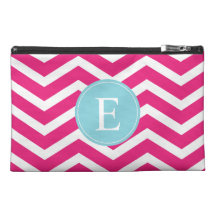 Bright Pink White Chevron Blue Monogram Travel Accessory Bags