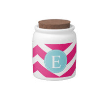 Bright Pink White Chevron Blue Monogram Candy Jar