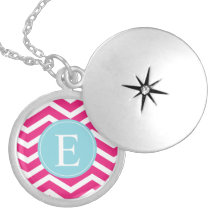 Bright Pink White Chevron Blue Monogram Jewelry