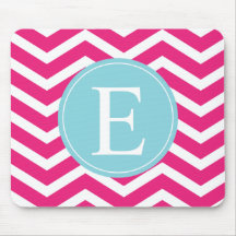Bright Pink White Chevron Blue Monogram Mouse Pad