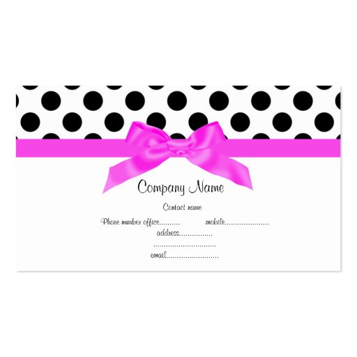 BRIGHT PINK & WHITE POLKA DOT BUSINESS CARD (front side)