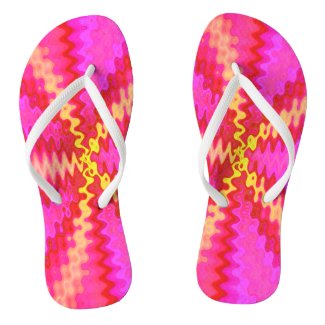 Bright Pink Yellow Design Flip Flops