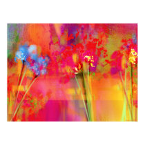 Bright Pretty Flowers against Rainbow Stucco Wall Print