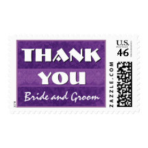 Bright Purple and White Damask Thank You Wedding Postage