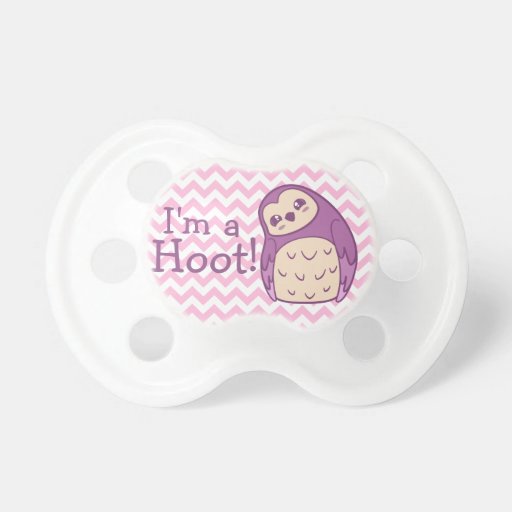 Bright Purple Owl with Tilted Head & Pun Baby Pacifiers