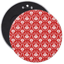 Bright Red and White Damask Pattern. Button