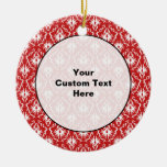 Bright Red and White Damask Pattern. Christmas Ornament