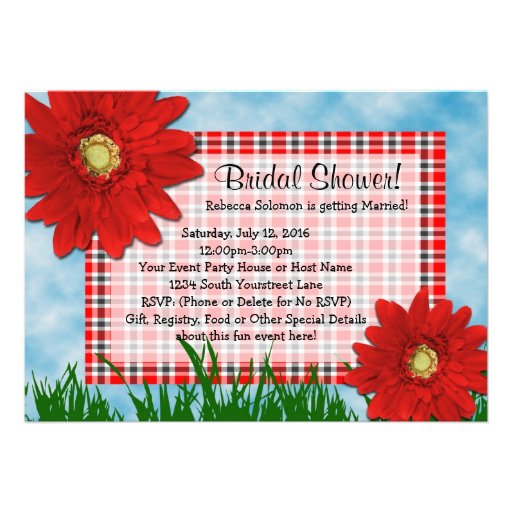 Bright Red Gerbera Daisies Summer Bridal Shower Invitation