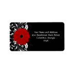 Bright Red Gerbera Daisy on Black Address Label