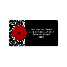 Bright Red Gerbera Daisy on Black Address Label