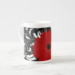 Bright Red Gerbera Daisy on Black Bone China Mug