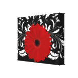 Bright Red Gerbera Daisy on Black Canvas Prints