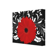 Bright Red Gerbera Daisy on Black Canvas Prints