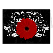 Bright Red Gerbera Daisy on Black Greeting Card
