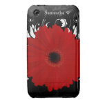 Bright Red Gerbera Daisy on Black iPhone 3 Case-Mate Cases