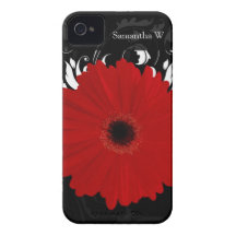 Bright Red Gerbera Daisy on Black Case-Mate iPhone 4 Cases