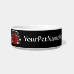Bright Red Gerbera Daisy on Black Cat Food Bowl