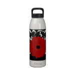 Bright Red Gerbera Daisy on Black Drinking Bottle