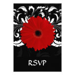 Bright Red Gerbera Daisy on Black invitations