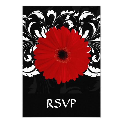 Bright Red Gerbera Daisy on Black Personalized Invitations