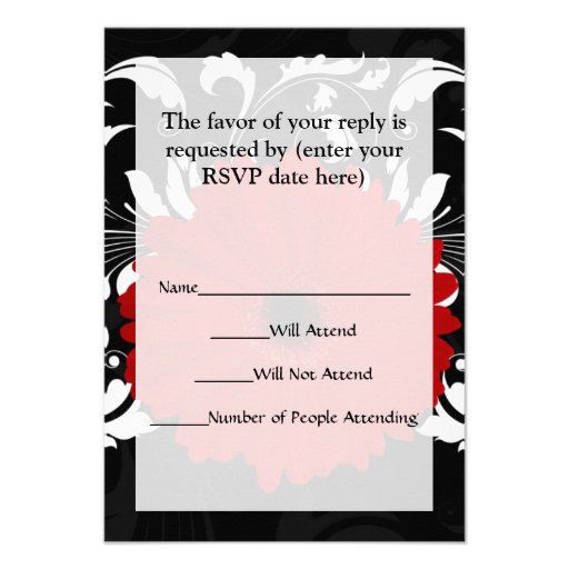 Bright Red Gerbera Daisy on Black Personalized Invitations