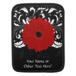 Bright Red Gerbera Daisy on Black iPad Sleeve