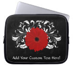 Bright Red Gerbera Daisy on Black Laptop Computer Sleeves
