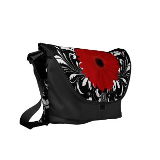 Bright Red Gerbera Daisy on Black Commuter Bag