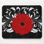 Bright Red Gerbera Daisy on Black mousepads