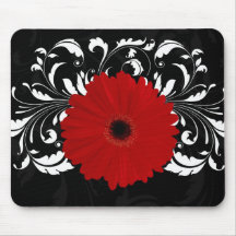 Bright Red Gerbera Daisy on Black Mousepad