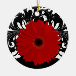 Bright Red Gerbera Daisy on Black Ornaments