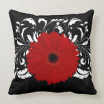 Bright Red Gerbera Daisy on Black pillows