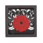 Bright Red Gerbera Daisy on Black premium gift boxes