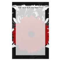 Bright Red Gerbera Daisy on Black Stationery