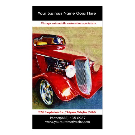 Bright Red Restored Vintage Auto Photo Business Cards (front side)