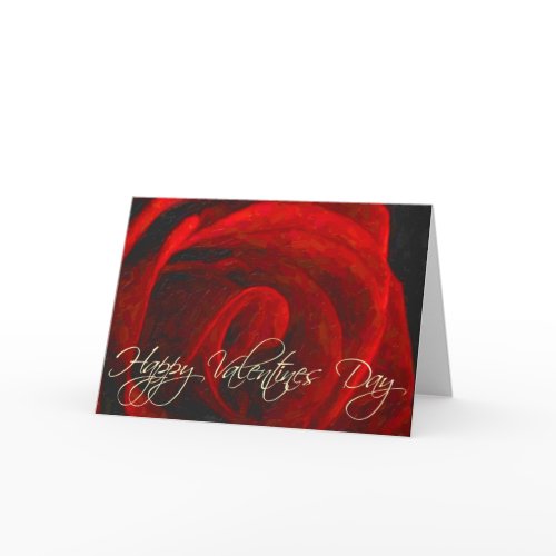 Bright Red Rose Oil-Happy Valentines Day card