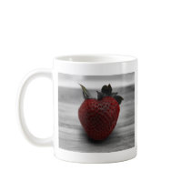 Bright Red Strawberry on Black and White Mugs