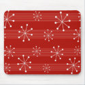 Bright Red Striped Snowflakes Holiday Mousepad