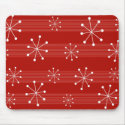 Bright Red Striped Snowflakes Holiday Mousepad