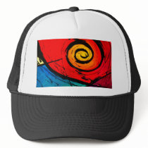 Bright Red Swirl Abstract Groovy Art hats