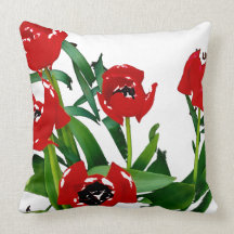 Bright red tulips throw pillows