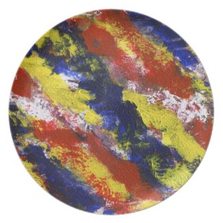 Bright Red Yellow Blue Painted Blob Stripes plate