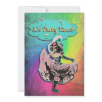 bright retro cancan dancer party invitation invitations