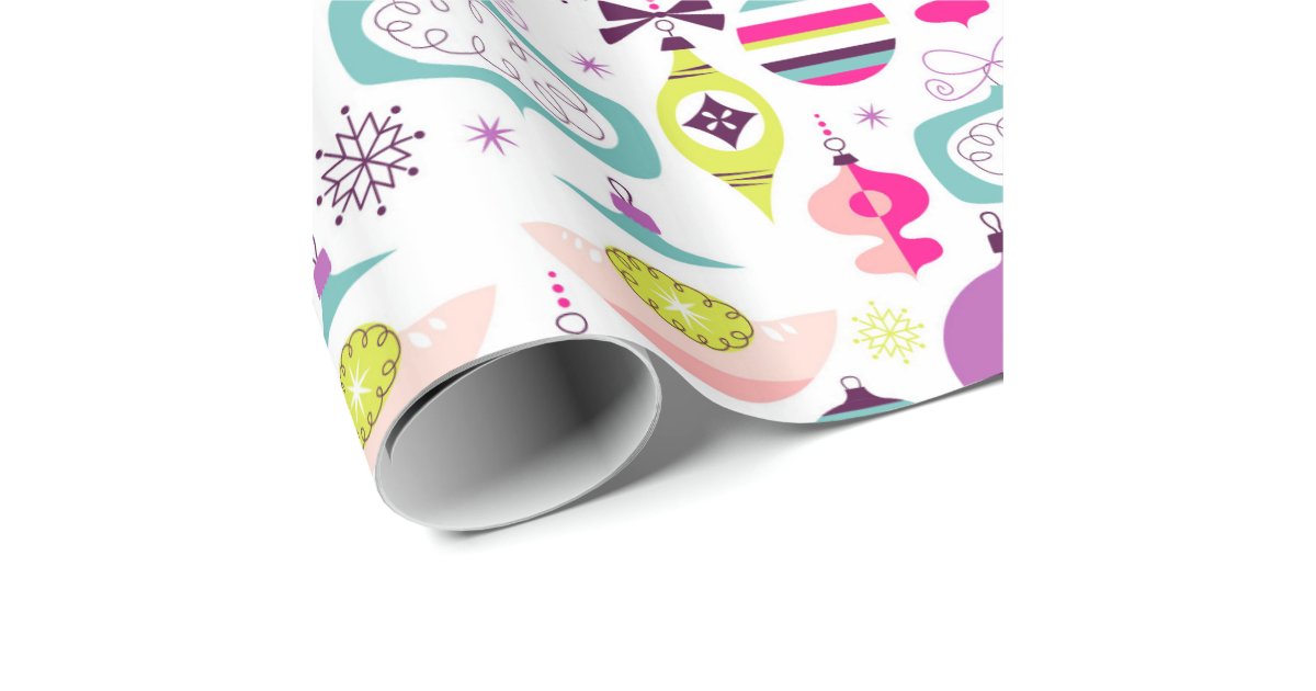 Bright Retro Christmas Ornaments Wrapping Paper Zazzle